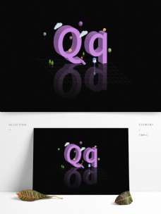 字体设计原创2.5D立体大小写英文字母设计Q
