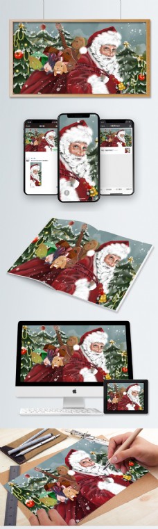 节日礼物圣诞节写实圣诞老人圣诞树铃铛礼物冬雪节日