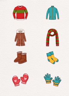 8组彩绘冬季服饰矢量图