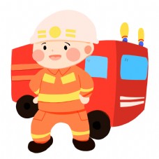 手绘消防安全消防车消防员插画