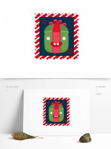 圣诞邮票礼物圣诞老人雪人麋鹿圣诞树可商用