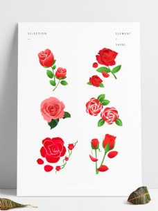 玫瑰花花瓣植物红色渐变手绘矢量可商用元素