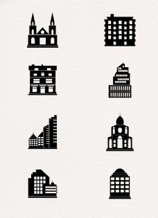 建筑素材黑色矢量城市建筑剪影素材