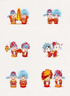 中国风设计q版中国古代拜堂新郎新娘人物设计