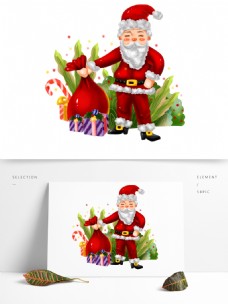 节日礼物商用手绘圣诞节日圣诞老人送礼物人物元素