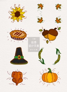 季节装饰手绘秋季感恩节装饰图案设计素材