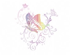 彩绘花纹手绘彩色蝴蝶花纹元素