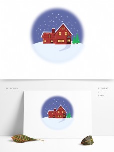 红房子手绘卡通圣诞节场景简约圣诞节红色房子元素