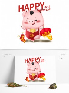 新年可爱猪立体IP卡通形象福娃灯笼鞭炮