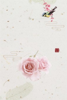 唯美背景唯美粉色玫瑰花朵小鸟背景素材