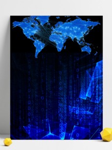 数码电器蓝色科技世界地图商务背景