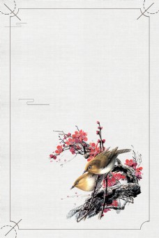 中国风花枝小鸟背景素材