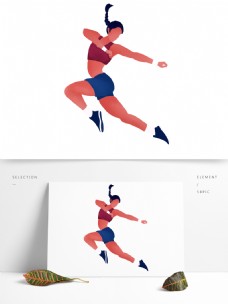 运动跃动手绘卡通跳跃的运动健将女运动员