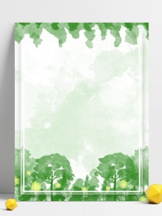 纯原创手绘水彩绿色森林和花朵风景背景