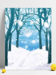 纯原创手绘小清新冬季森林下雪场景雪景背景