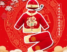 中国风婴儿套装直通车主图红色背景
