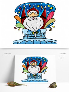 插画设计圣诞节圣诞老人烟囱原创插画可爱设计元素