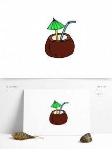 简约创意可爱卡通手绘夏日椰子汁饮料