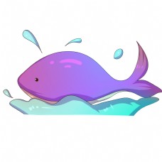 卡通手绘蓝粉色鲸鱼悠闲游泳插画