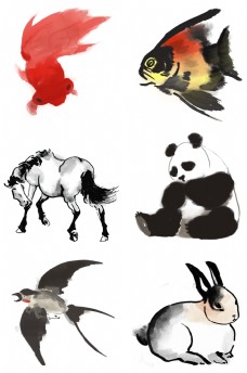 水中动物中国风水墨各类动物免抠PNG素材