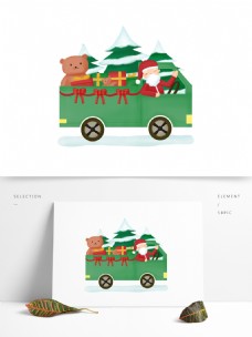 节日礼物圣诞节圣诞老人汽车礼物松树小熊节日素材