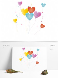 漂浮心形浪漫手绘彩色节日气球生日