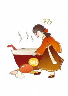 美丽的小姑娘熬粥插画