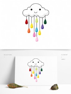 白色卡通下雨云朵元素图案
