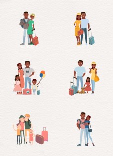 卡通矢量一家人旅游素材设计