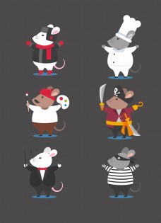 可爱职业老鼠插画