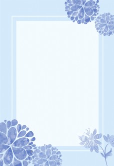 边框背景简约蓝色花朵边框双十一背景素材