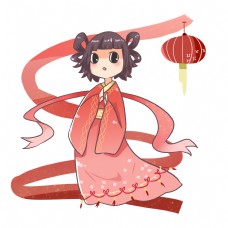 生意插画创意中国风可爱的小女生插画