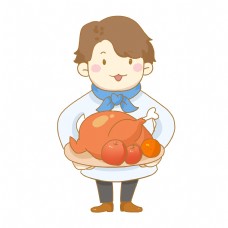 爱上感恩节端着一盘火鸡的厨师免抠PNG素材