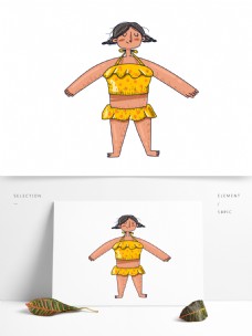 创意涂鸦穿着泳衣的少女可商用元素