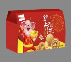 红色喜庆猪年锦上添礼食品包装设计