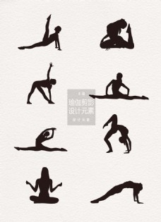 瑜伽女性女性瑜伽健身剪影设计元素