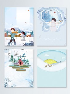 冬天雪景堆雪人卡通冬天冬季促销广告背景