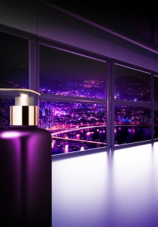 浪漫星空窗外唯美紫色星空夜景背景素材