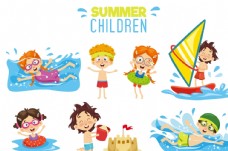 儿童运动会海边玩耍游泳