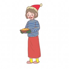 圣诞女孩圣诞节卡通手绘烘烤食物女孩