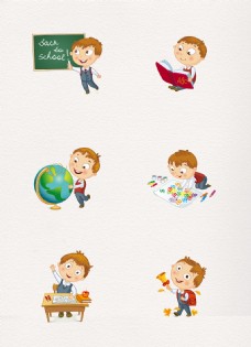 可爱小孩卡通可爱热爱学习的小男孩人物设计合集