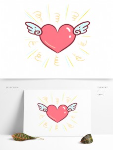 爱心图案商用手账手绘可爱感恩节爱心翅膀装饰图案