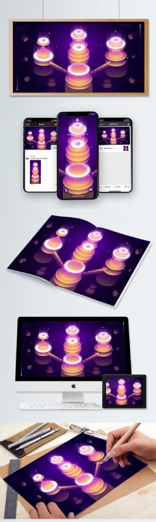 特色2.5D比特币金融透气感紫色矢量科技插画