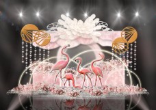 粉色礼物盒造型舞台火烈鸟波浪婚礼效果图