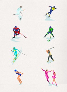 卡通矢量冬季奥运会运动员设计