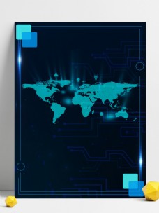 蓝色科技世界地图商务广告背景