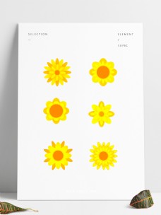 花朵创意简约创意手绘风黄色六朵不一样的菊花可商用元素