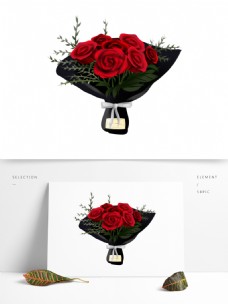 玫瑰花束商用手绘节日花束植物花花艺红玫瑰素材