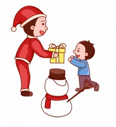 儿童圣诞圣诞圣诞节圣诞夜儿童雪人礼物卡通可爱红色免扣