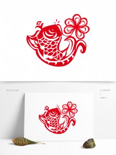 中国风创意鲤鱼窗花剪纸装饰图案可商用元素